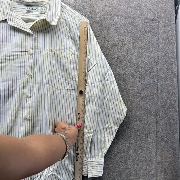 Vintage LL Bean Shirt Womens 16 Blue Striped Long Sleeve Button Hong Kong 90s - Picture 6 of 10